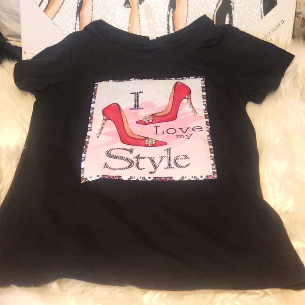 Black Graphic Tee with Red Accents NWOT  Small/Medium